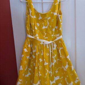 Boden Yellow White Floral Cotton Lined Summer Dress 8 Fit & Flare Midi 42" long